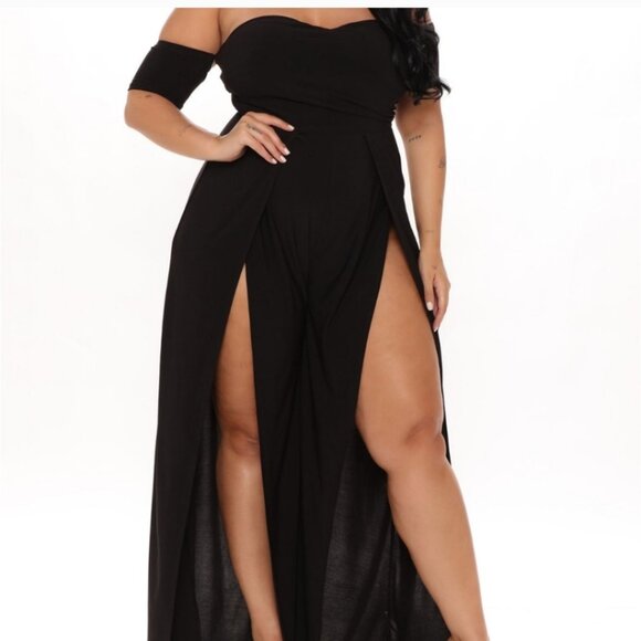 Off shoulder high slit dress jumpsuit - Picture 3 of 5